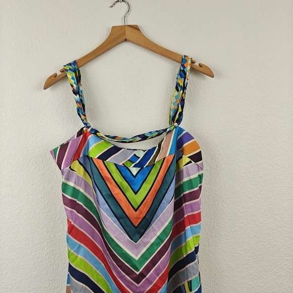 MILLY Marissa Colorful Rainbow Chevron Striped Mini Strappy Sheath Dress Sz 8 - Picture 4 of 14